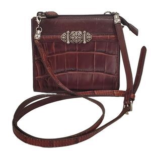 Brighton Mini Crossbody Bag Brown Croc Leather Removable Strap clutch